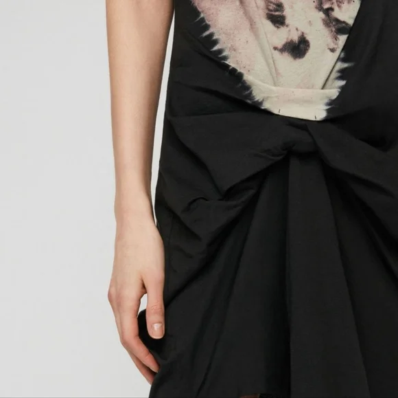 Allsaints Riviera Flora Gathered Dress - Black Size M - Picture 4 of 8